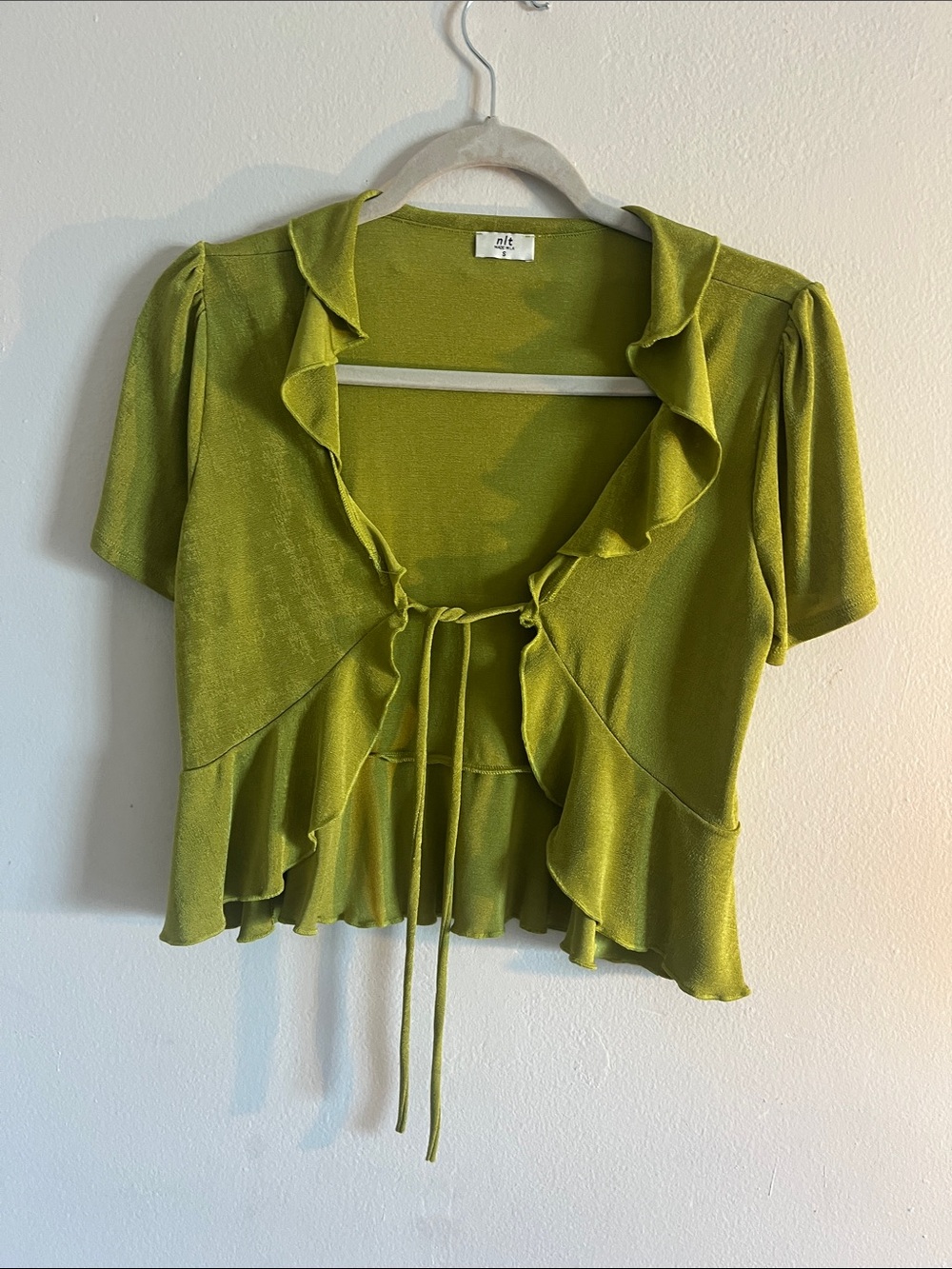 NLT Ruffle Tie-Front Crop Top in Chartreuse